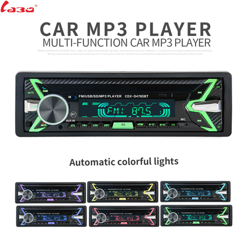 Reproductor de Audio y MP3 para coche con Bluetooth, 7 colores con luz de Panel frontal desmontable, compatible con SD / FM / AUX/USB, 12V, 1 Din, novedad de 2022 ► Foto 1/6