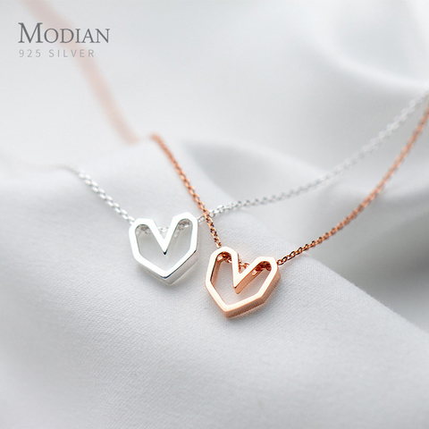 Modian Color oro rosa corazón geométrico collar de gargantilla de encanto Sexy 100% de Plata de Ley 925 colgante de plata para las mujeres de regalo de la joyería ► Foto 1/5