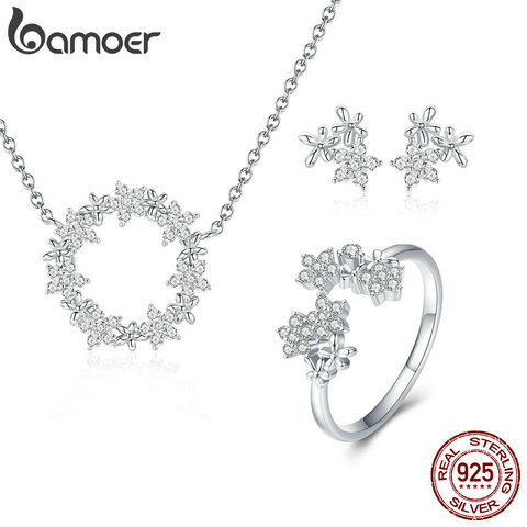 Conjunto de joyas de plata de ley 925 de BAMOER, collar de estrella brillante de zirconia cúbica transparente, anillo de mujer, conjunto de joyería de lujo ZHS097 ► Foto 1/6