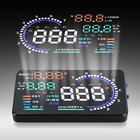 Pantalla frontal de coche HUD de 5,5 pulgadas OBD2 EUOBD HUD, indicador automático de velocidad del agua, temperatura, voltaje, consumo de combustible, indicador de alarma ► Foto 1/6