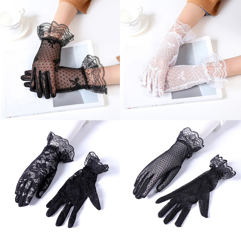 Guantes de malla de pantalla solar para mujer, Anti UV, guante de conducción, de encaje, bordados, de verano ► Foto 1/5