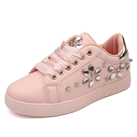 Zapatillas de deporte de moda para mujer, zapatos planos con diamantes de imitación, informales, suaves, de marca, color rosa, negro y blanco, ZH2656, 2022 ► Foto 1/6