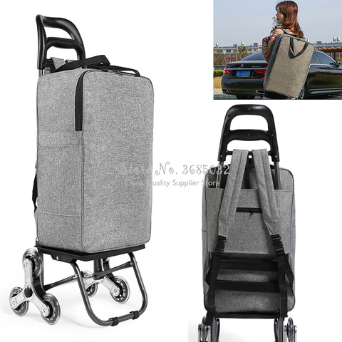 Carrito de compras de escalada para ancianos, cubierta de carrito de equipaje, remolque plegable, bolsas de la compra portátiles para el hogar ► Foto 1/6