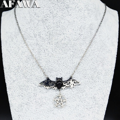 Collares góticos de murciélago de acero inoxidable para mujer, gargantilla de Color plateado con pentagrama de brujería, collar de joyería para mujer N3060S01 2022 ► Foto 1/5