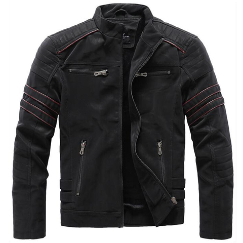 Chaquetas de cuero sintético para hombre, Casaca de motociclista con cuello levantado, informal, con cremallera, lavados, Retro, para Otoño e Invierno ► Foto 1/6