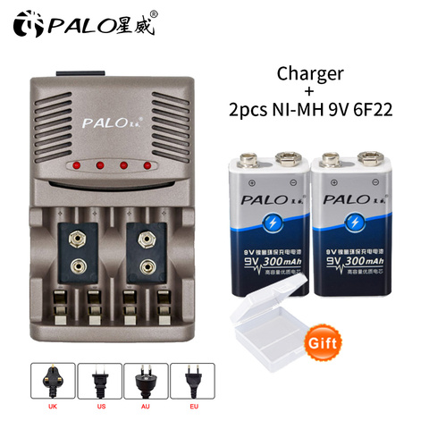 PALO 2 uds 9V 6F22 Ni-MH 9v batería recargable + cargador inteligente LED para 1,2 V AA AAA nimh nicd batería para 9V batería recargable ► Foto 1/6