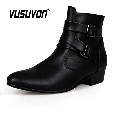 VUSUVON-Botas puntiagudas para hombre, botines a la moda con aumento de altura, zapatos de piel sintética informales, estilo Martin, para primavera y otoño ► Foto 1/6