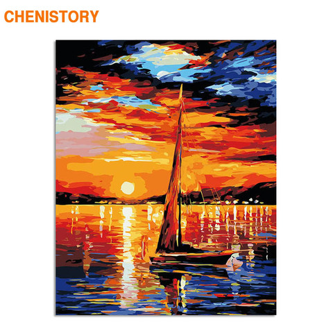 CHENISTORY-Cuadro de velero artesanal, pintura por números de paisaje moderno, cuadro sobre lienzo para pared para decoración del hogar ► Foto 1/6