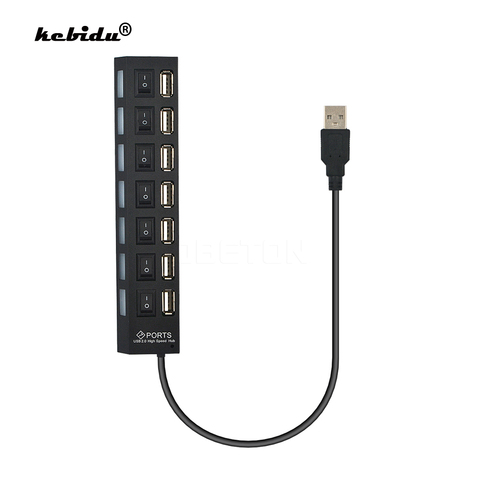 Adaptador multipuerto USB 2,0, 7 puertos, interruptor de encendido/apagado, portátil, divisor USB de alta velocidad para ordenador y portátil, novedad ► Foto 1/6