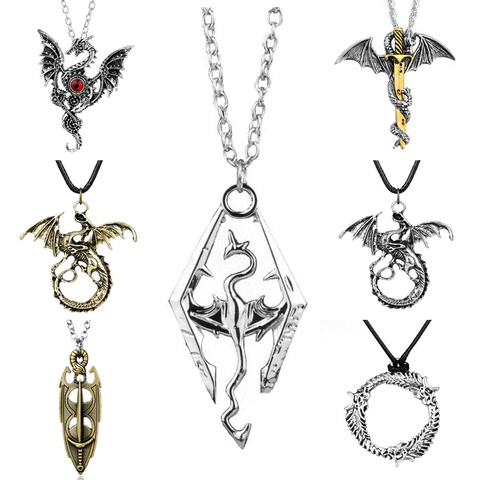 Collar con colgante de The Elder Scrolls V de dragón para hombre, gargantilla, joyas, collar con cadena ► Foto 1/6