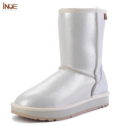 INOE-Botas de nieve de piel de oveja Natural para mujer, zapatos cálidos impermeables de alta calidad, color blanco, para invierno ► Foto 1/6