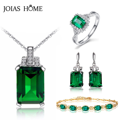 JoiasHome-conjunto de joyas de plata 925 para mujer, anillo de Esmeralda, pendientes, collar, pulsera, joyería de boda de Color dorado, piedras al por mayor ► Foto 1/6