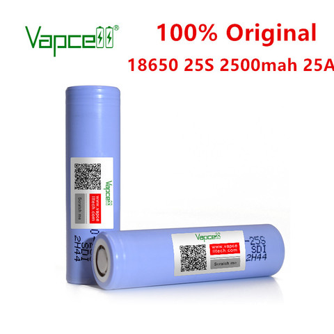 Vapcell-pilas de litio recargables para linterna, 100% original, 18650, 2500mah, 25A, 25S, batería de iones, 3,7 V ► Foto 1/3