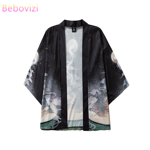 ¡Novedad de 2022! Cárdigan holgado a la moda negro de Dragon para la playa, cárdigan Harajuku, Estilo Kimono japonés, Tops para mujer y hombre, camisas, ropa asiática ► Foto 1/6