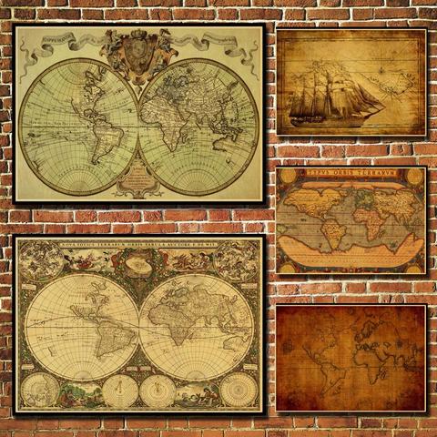 Mapa del mundo antiguo Vintage para decoración del hogar, póster de tela Retro, globo, mapa náutico del Viejo Mundo, regalos ► Foto 1/6