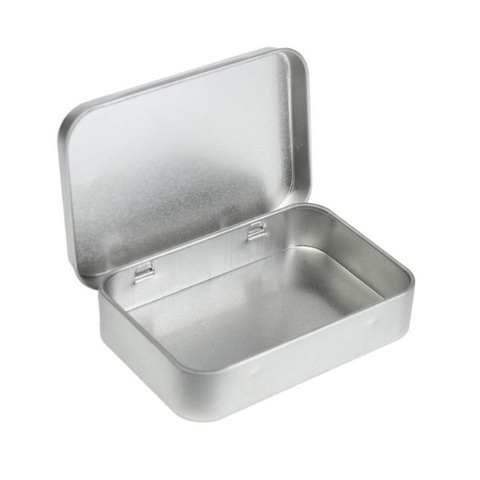 Caja de almacenamiento de Metal pequeña de 400 uds, caja de almacenamiento plateados de estaño, organizador para dinero, moneda, llave de caramelo, 9,5*6*2cm ► Foto 1/1