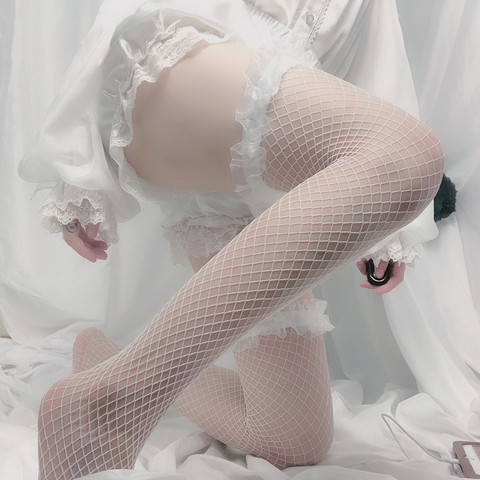 Lindo Top De encaje muslo alto Medias De red elástica sobre la rodilla Medias De Mujer Kawaii Anime Cosplay Medias lencería Sexy ► Foto 1/6