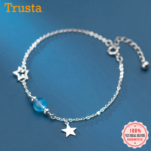 Trusta-pulsera con cadena y cristales para mujer y niña, Plata de Ley 925 auténtica, estrella, a la moda, regalo de cumpleaños, DS2377 ► Foto 1/6