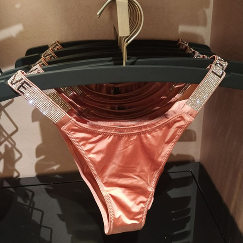 Ropa interior Sexy para mujer, Tanga con letras de amor y diamantes de imitación, rosa, moda femenina, ropa de playa, bragas de Fitness con parte trasera en T ► Foto 1/6