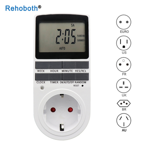 Enchufe electrónico Digital con temporizador, enchufe para UE, EE. UU., FR, BR, cronómetro de cocina, salida 230V, 110V, 7 días, 12/24 horas, temporizador programable ► Foto 1/6