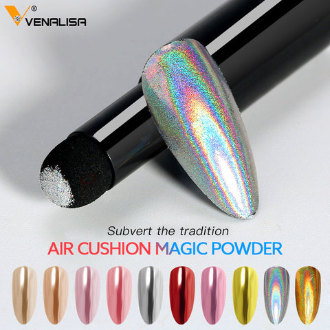 VENALISA 2022 más nuevo arte de uñas de manicura maquillaje Gel UV cromo holográfica efecto espejo Metal en polvo cojín de aire polvo mágico de la pluma ► Foto 1/6