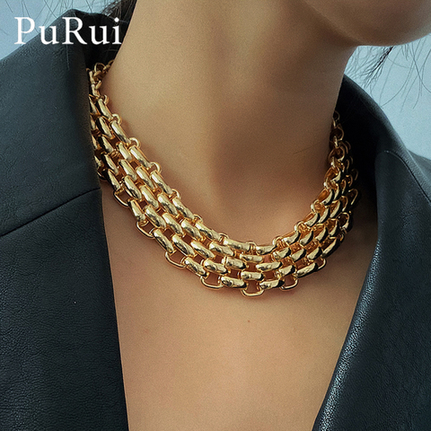 PuRui-gargantilla de cadena gruesa Punk para mujer, Collar en capas de Color dorado, estilo Hip Hop, joyería de moda ► Foto 1/6