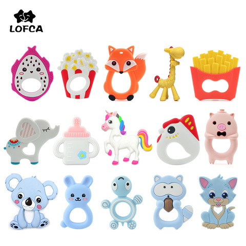 LOFCA-mordedor de silicona con dibujos de animales para bebé, juguete de dentición de pingüino, colgante de unicornio, collar de mapache, accesorios, 1 ud. ► Foto 1/6