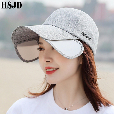 Sombrero de béisbol con visera retráctil para hombre y mujer, gorra de béisbol con visera retráctil, ajustable, informal, deportiva, ala ancha, Anti-UV, de algodón, para playa, Verano ► Foto 1/6