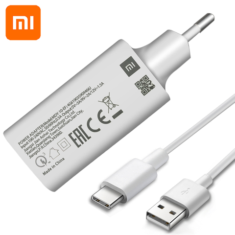 Original Xiaomi USB cargador rápido 18W rápido Adaptador 1M TYPE-C Cable de datos para el Mi 5 6 8 9 9T A2 A3 Lite Redmi K20 Nota 7 8 10 ► Foto 1/6