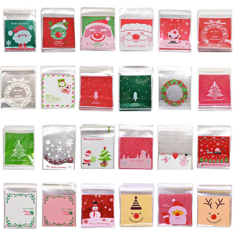 50 Uds 10x10cm Santa Claus auto-adhesivo de Navidad bolsas de regalo de dibujos animados bolsa de plástico de golosinas embalaje de galletas de Navidad Decoración ► Foto 1/6