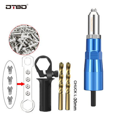 DTBD 9 unids/set eléctrico remache arma fascinante inserto adaptador Taladro Inalámbrico tuerca remache de aluminio remachadora insertar uñas herramientas ► Foto 1/6