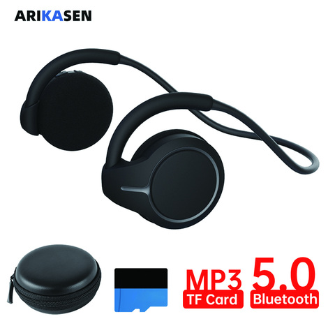 Arikasen-auriculares inalámbricos con Bluetooth 5,0, cascos deportivos con reproductor de MP3 y tarjeta TF, con funda de transporte y micrófono ► Foto 1/6