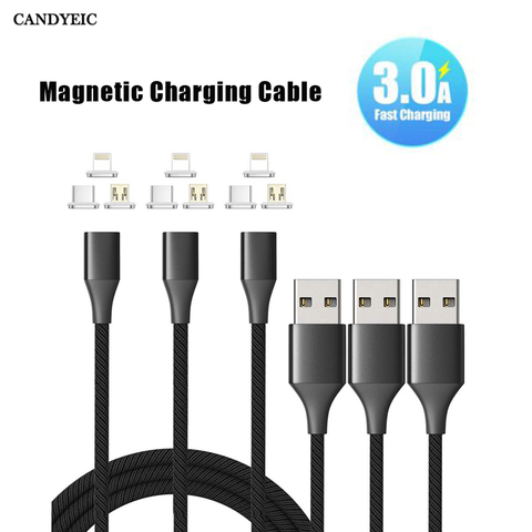 CANDYEIC-Cable magnético de carga rápida 3A para Huawei Mate 30 OnePlus 7T OPPO Reno Ace vivo NEX 3, cargador de Cable Micro USB C ► Foto 1/6