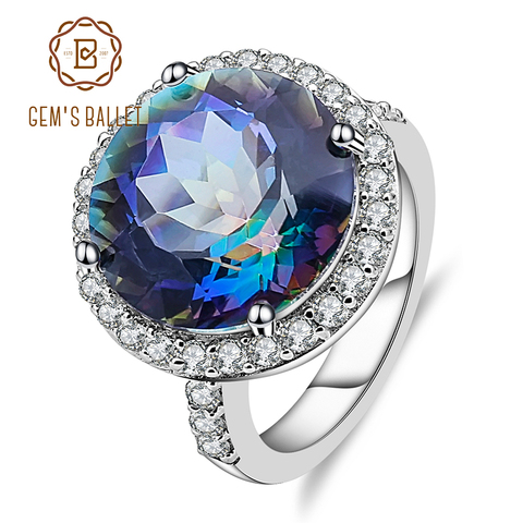 Gem's Balle-anillos de cóctel para mujer, de Plata de Ley 925, cuarzo místico Natural Blueish, joyería fina para compromiso de boda ► Foto 1/6