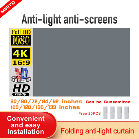 Xiaomi-proyector simple con cortina, pantalla antiluz 16:9, 72 84 100 120 pulgadas, portátil, 3d, HD, para casa, oficina y al aire libre ► Foto 1/6