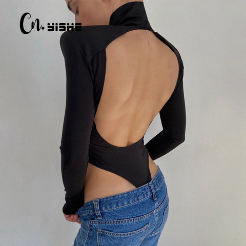 CNYISHE-monos sexys con espalda descubierta para mujer, monos de cuello alto, Tops elegantes para mujer, monos informales de una pieza para mujer, monos de invierno ► Foto 1/6