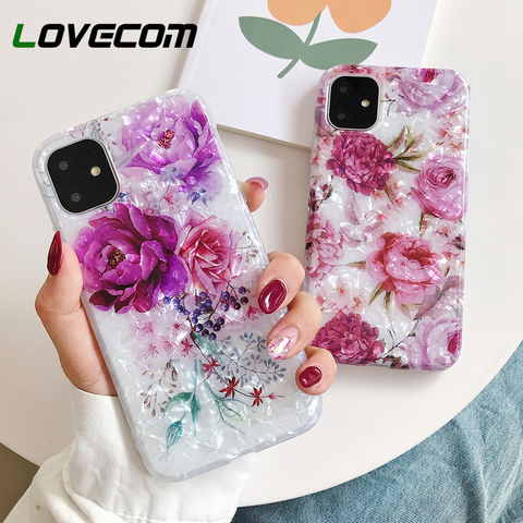 LOVECOM-funda de teléfono para iPhone, carcasa trasera suave con diseño Retro de flores, para iPhone 12 11 Pro Max XR XS Max 6 7 8 Plus X Dream Conch ► Foto 1/6