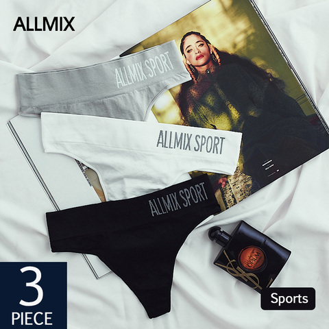 ALLMIX-Conjunto de bragas deportivas para mujer, ropa interior Sexy de altura media sin costura, Tanga, lencería íntima suave, 3 unids/lote ► Foto 1/6