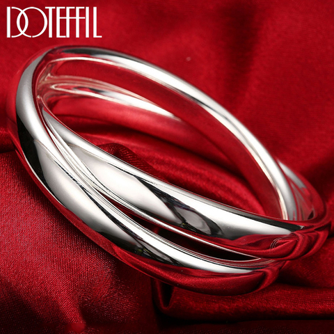 DOTEFFIL de Plata de Ley 925 Plata Lisa doble anillo grande diámetro 7cm brazalete de pulsera de encanto de moda de la joyería de la mujer ► Foto 1/6