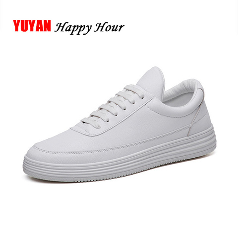 Zapatillas de deporte de cuero suave para hombre, zapatos informales planos de marca a la moda, color blanco, negro, KA015 ► Foto 1/6