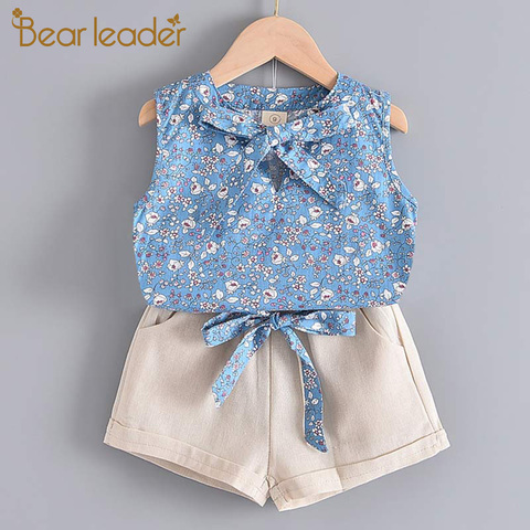 Bear Leader-conjuntos de ropa para niñas, moda de verano, vestidos de flores con lazo, Top Floral y pantalones, trajes de 2 uds. ► Foto 1/6