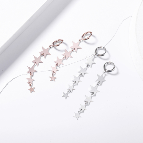 Pendientes colgantes largos de acero inoxidable con forma de corazón y estrella para mujer, aretes de aro pequeños de oro rosa, regalo para niña, bisutería para mujer ► Foto 1/6