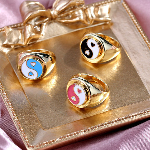 JUST FEEL-anillos de Yin y Yang esmaltados para mujeres y hombres, joyería Coreana de moda con personalidad, Linda Margarita, Color dorado y plateado, venta al por mayor ► Foto 1/6