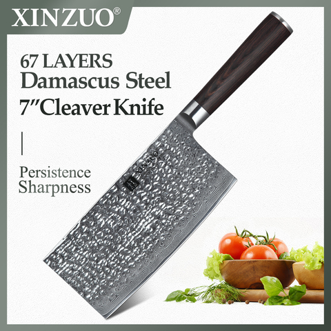 Cuchillo de cocina carnicero XINZUO de 7 pulgadas, cuchillo de cocina de 67 capas Damasco, cuchillos Chopper chinos de acero inoxidable con mango de madera Pakka ► Foto 1/1