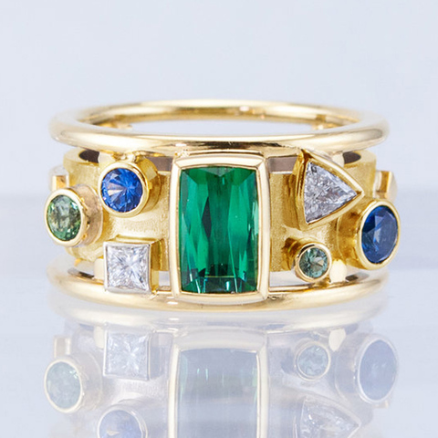 Huitan-anillo con piedras de circonia cúbica para mujer, sortija, zirconia, circonita, zirconita, color verde, azul y blanco, diseño geométrico, Vintage ► Foto 1/3
