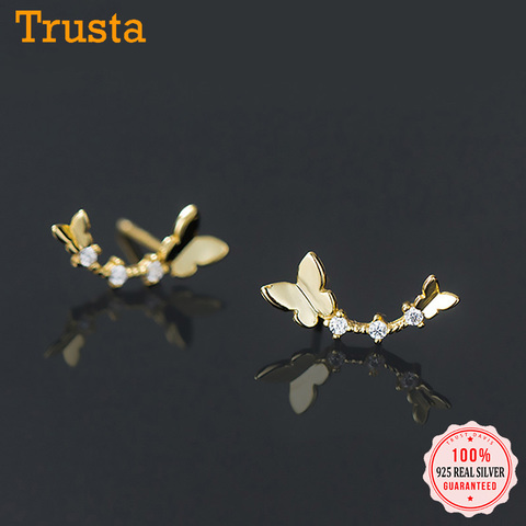 Trustdavis-pendientes de tuerca Plata de Ley 925 auténtica mariposa de insecto de oro dulce para mujer, joyería fina para fiesta de boda DA1712 ► Foto 1/6