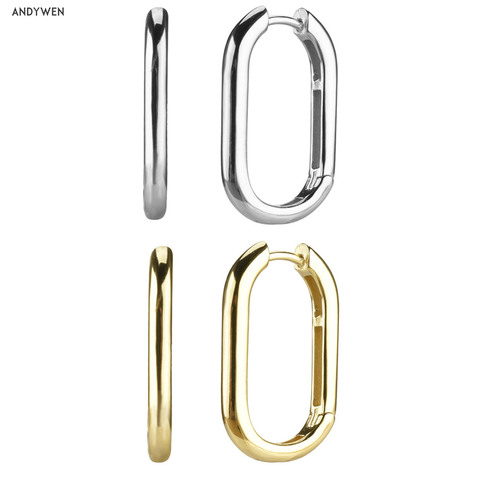 ANDYWEN-aros ovalados grandes para mujer, Plata de Ley 925, dorado, 25mm, cuadrados, lisos, grandes, circulares, joyería europea de moda de lujo ► Foto 1/6