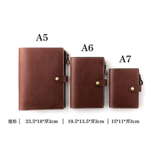 Yiwu de cuero genuino A5 A6 A7 cepilladora 6 Carpeta de hojas sueltas Cuaderno Diario con bolso de la cremallera ► Foto 1/6