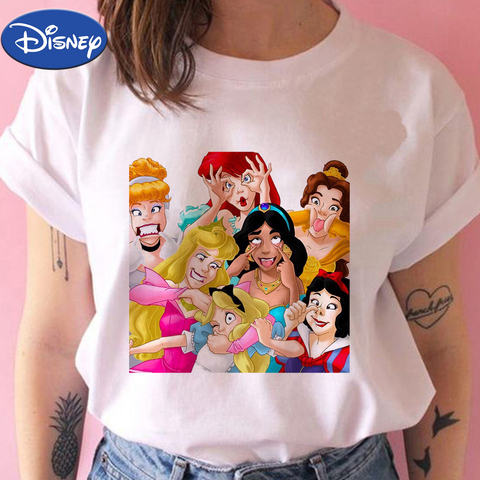 Camiseta de princesa de Disney para mujer, remera de dibujos animados para fiesta de princesa, ropa estampada de serie divertida para mujer, ropa para niña ► Foto 1/6