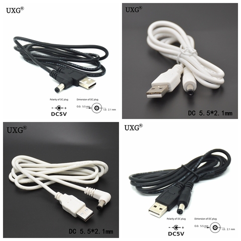 Enchufe de alimentación de CC USB convertir a 5,5*2,1mm DC/DC 5,5x2,1mm blanco negro en forma de L Jack ángulo recto con Cable de conector de Cable USB ► Foto 1/5